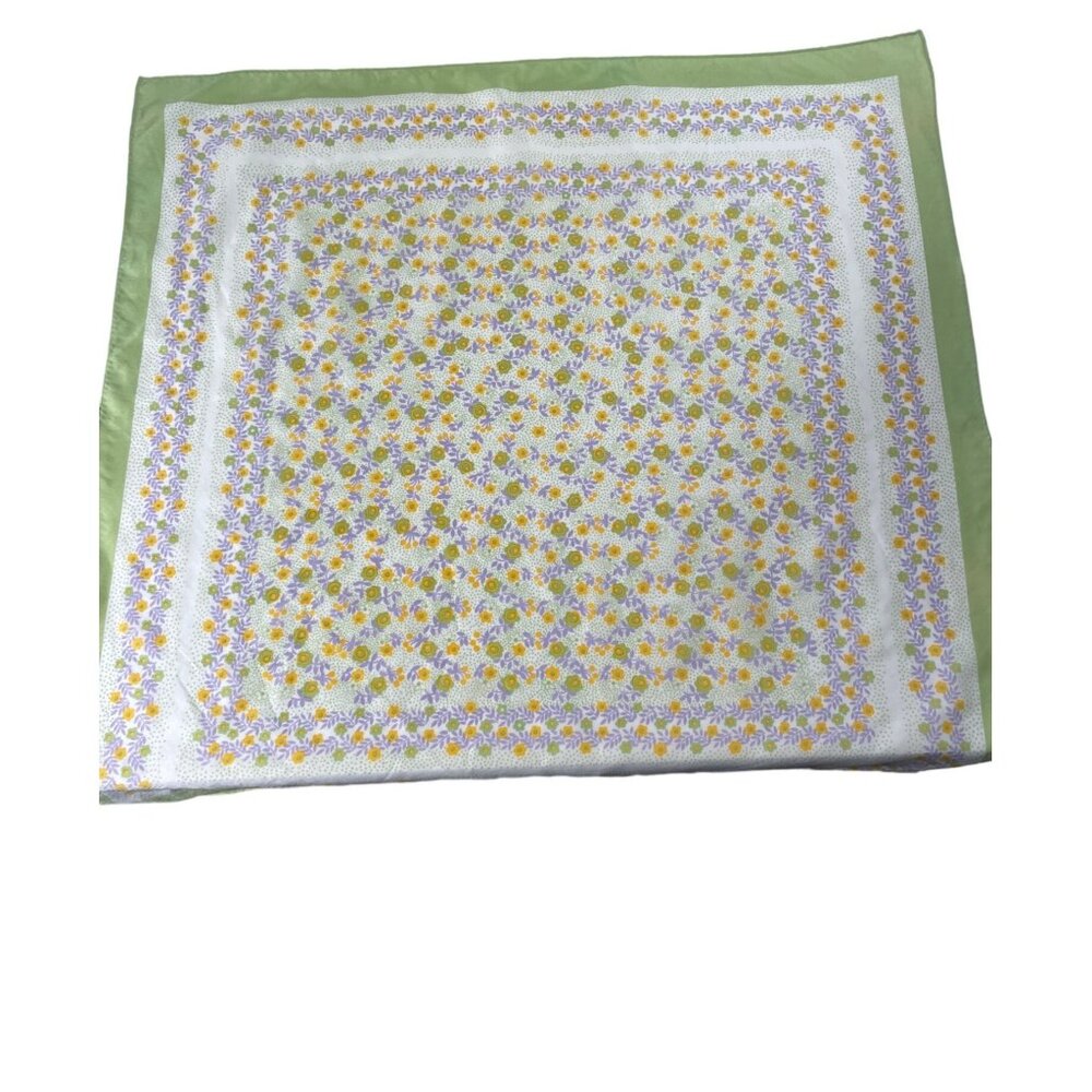 Vintage Yellow Purple Green Floral Print Square Scarf 100% Polyamide Nylon - Picture 2 of 6
